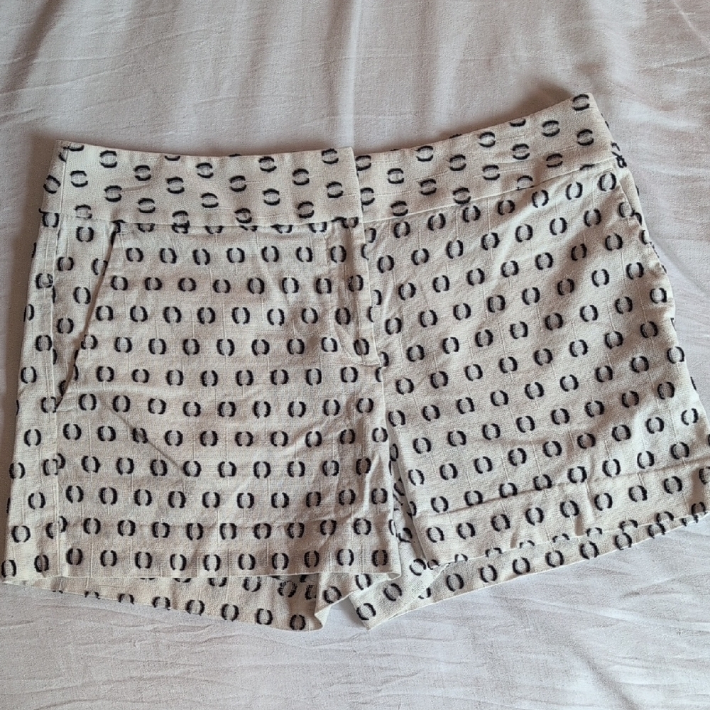 LOFT White and Black Bermuda Shorts with Playful Pattern
